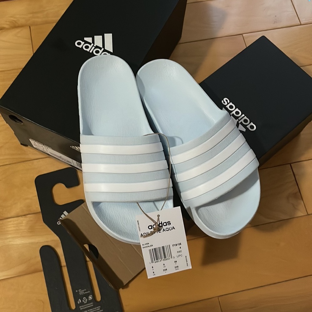 ADILETTE AQUA SLIDES adidas slippers blue size  US6/235cm ，US8/255cm